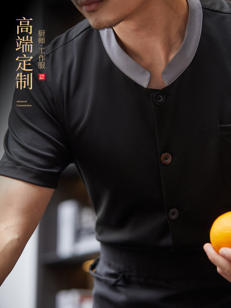 厨师工作服夏季全网薄款透气短袖酒店餐馆早餐店新款大佬服订做男