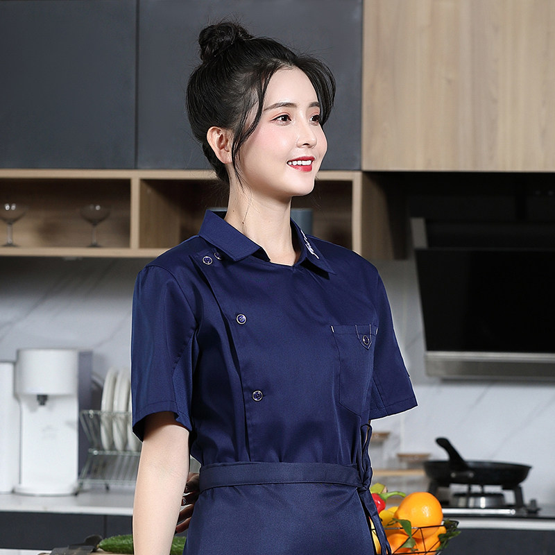 高级厨师工作服短袖女夏季西餐厅幼儿园厨房服装烘培店面点师衣服
