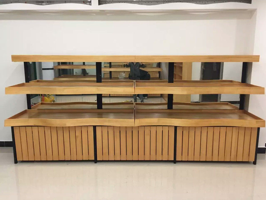 Factory direct sales Wave-shaped fruit rack Baiguoyuan fruit shop solid wood shelves Supermarket fresh fruit and vegetable display rack