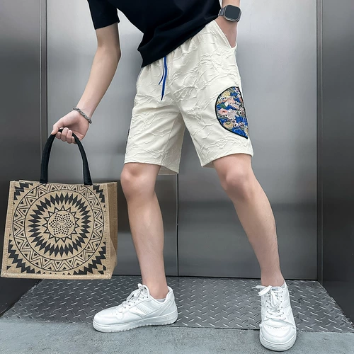 Шорты, летние тонкие штаны для отдыха, китайский стиль, с вышивкой