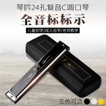 Qin harmonica harmonica 24 hole Polyphonic c tune harmonica beginner children introductory students teaching practice adult musical instruments