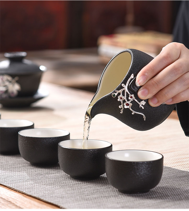 Tao blessing coppering. As the silver tea set of black suit household kunfu tea tea kettle black zen cup combination