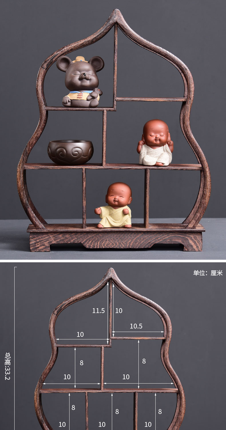 Tao blessing wenge rich ancient frame wood treasure cabinet ceramic tea pot - shelf furnishing articles display shelf