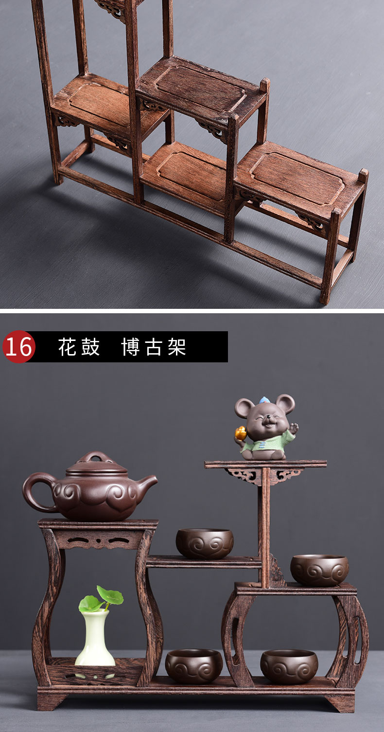 Tao blessing wenge rich ancient frame wood treasure cabinet ceramic tea pot - shelf furnishing articles display shelf