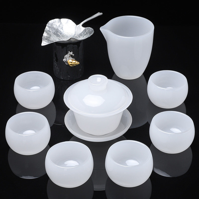Glass kung fu tea set jade porcelain Jade home simple set of high-end gift box gift office