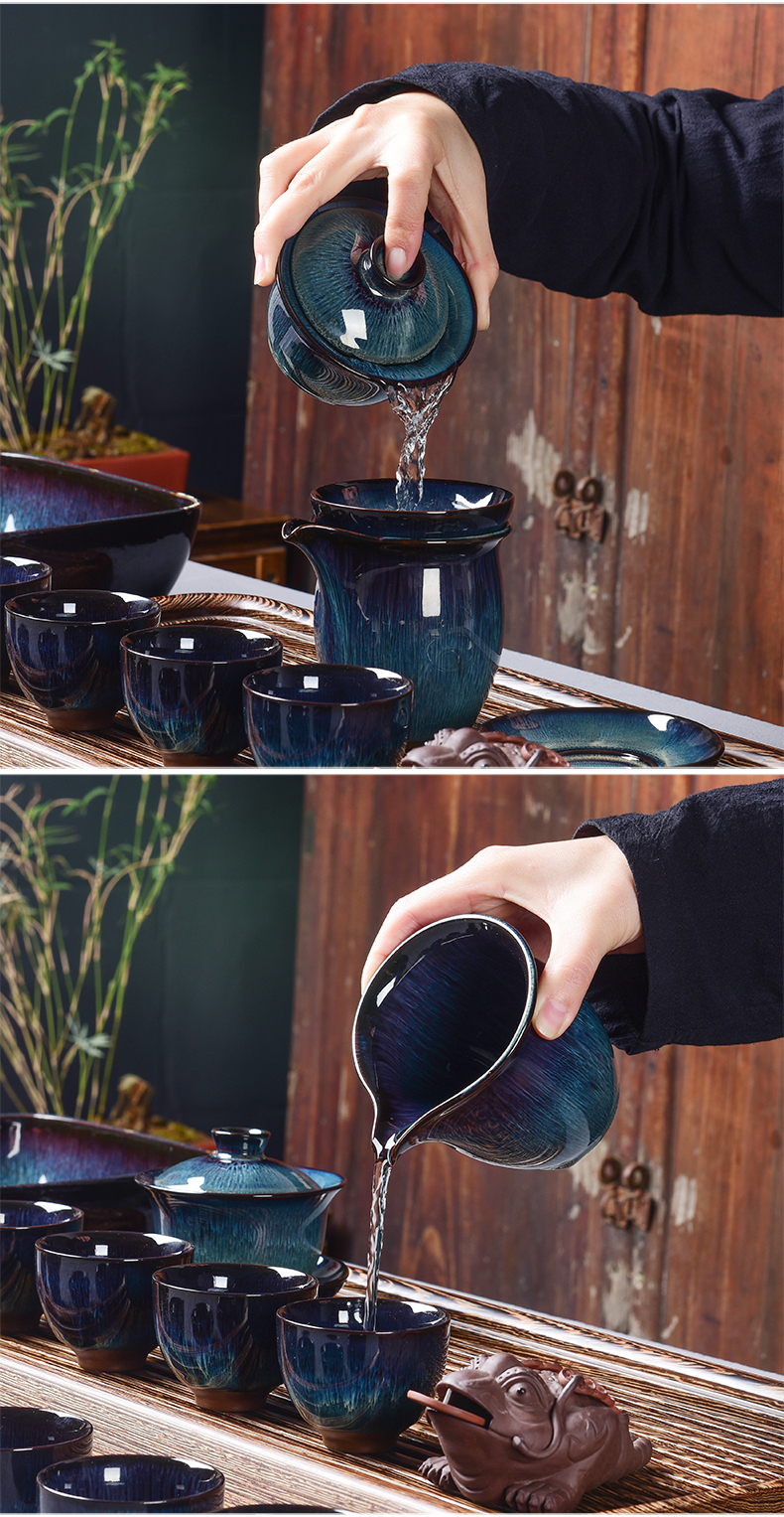 Tao blessing up built red glaze, the tea set household TuHao drawing of a complete set of built - in light tea pot set