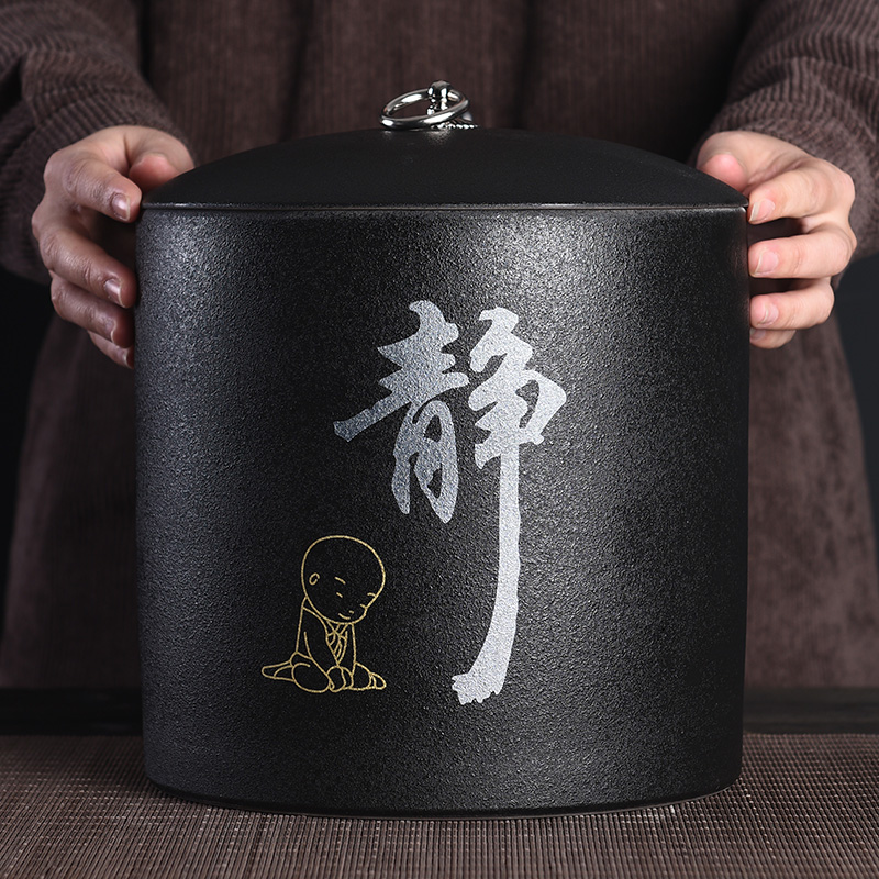 Tao blessing, black pottery produces a large ceramic seven cake caddy fixings pottery tea cake boxes sealed up tea tea storage storehouse