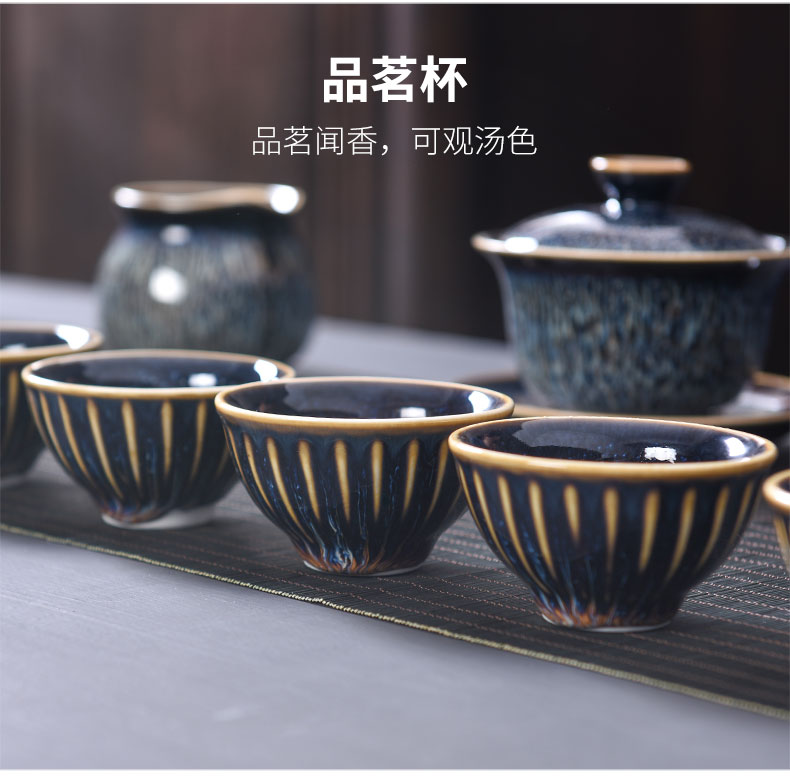 Tao blessing, jingdezhen blue drawing to build light tea set household with silver star light teapot teacup silver tea set