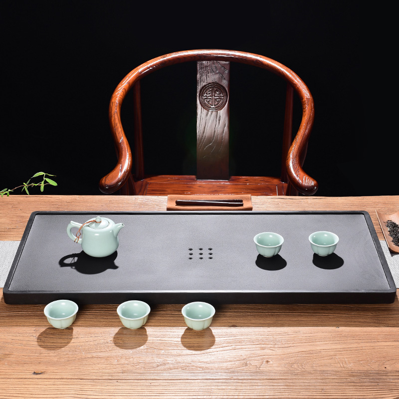 Tao blessing sharply stone tea tray was home drainage contracted sitting room the whole piece of black gold stone tea tray tea table can be customized