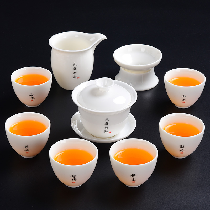 Tao blessing zen dehua white porcelain tea set suits for tie - in white porcelain tea pot set household creative literature