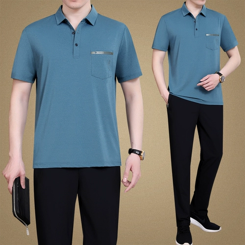 Мужская летняя одежда, шелковый модный летний быстросохнущий комплект, спортивный костюм для пожилых людей для отдыха, для мужчины среднего возраста