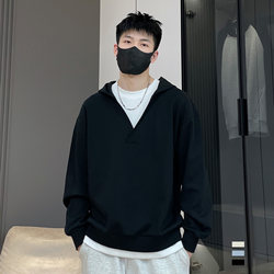 Fake Two-Piece Hooded Sweatshirt for Men, Spring and Autumn 2025 New Trendy Couple V-Neck Base Shirt, Men's Casual Top
