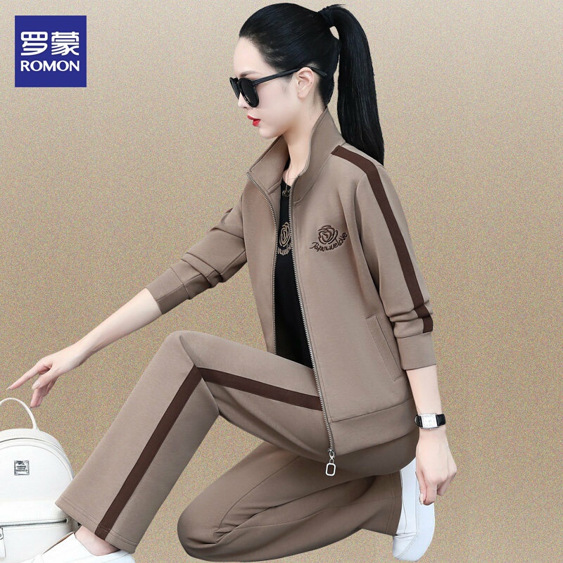 Romon Sportswear Set for Women, Spring and Autumn 2026 New Stylish and Age-Reducing Sweatshirt, Loose Running Casual Three-Piece Set, Trendy
