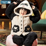 Детская демисезонная утепленная коралловая пижама, бархатный стеганый фланелевый комплект