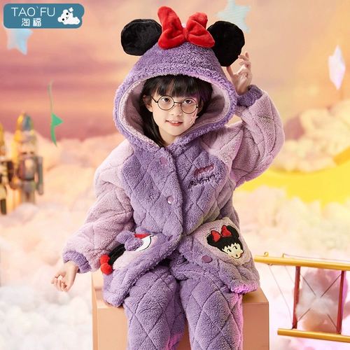 Детская демисезонная утепленная коралловая пижама, бархатный стеганый фланелевый комплект