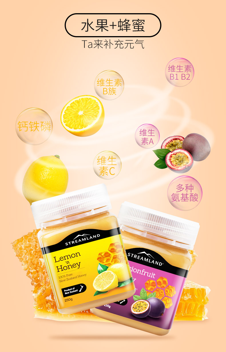 临期清仓 新溪岛 Streamland 柠檬/百香果 纯天然蜂蜜 250g 图4