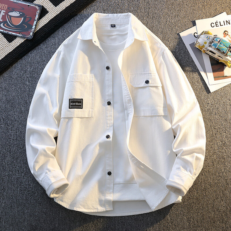 Pure Cotton Long-Sleeved Shirt Jacket for Teenage Boys, Junior High School Students, Spring and Autumn Casual American Denim Shirt Jacket