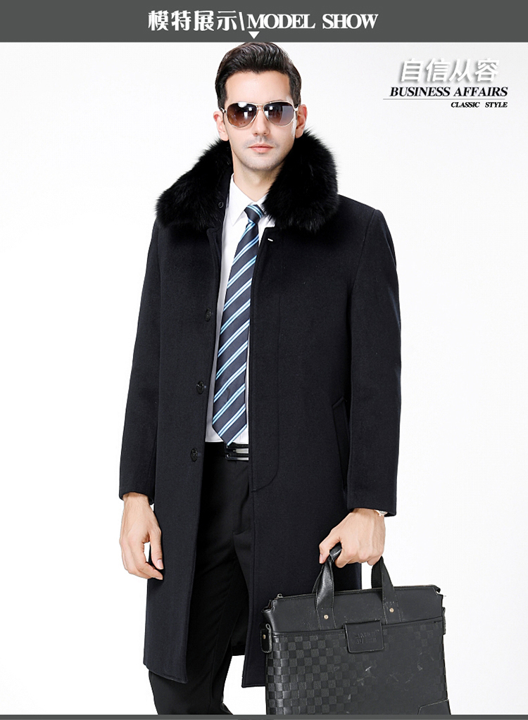 Playboy mùa đông áo khoác nam cashmere mới trung niên có thể tháo rời lót len áo khoác nam cao cấp nhập khẩu