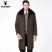 Áo len nam Playboy phần dài trên đầu gối trung niên mùa đông cộng với áo khoác len nhung dày ấm áp