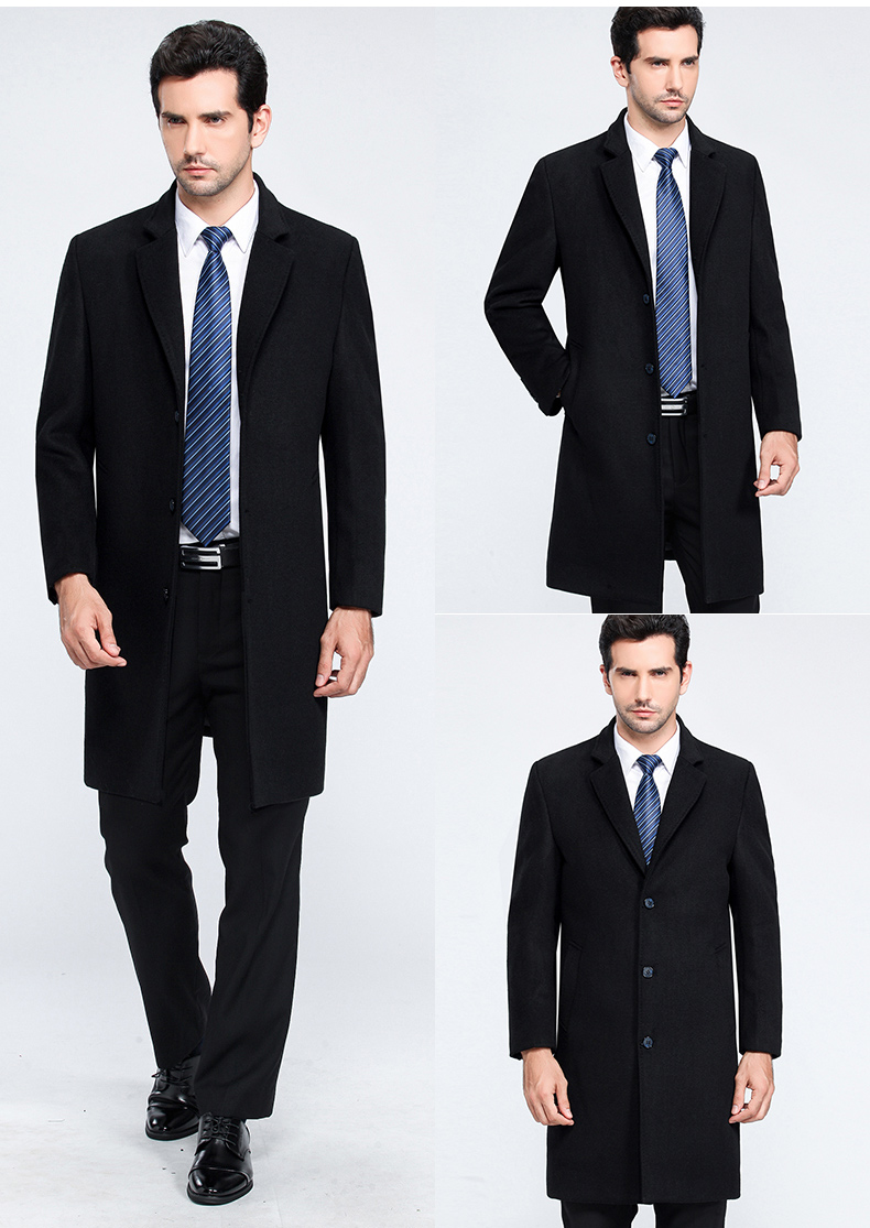 Playboy mùa thu và mùa đông nam cashmere coat dài trung niên phù hợp với cổ áo Hàn Quốc phiên bản của tự trồng len len áo gió