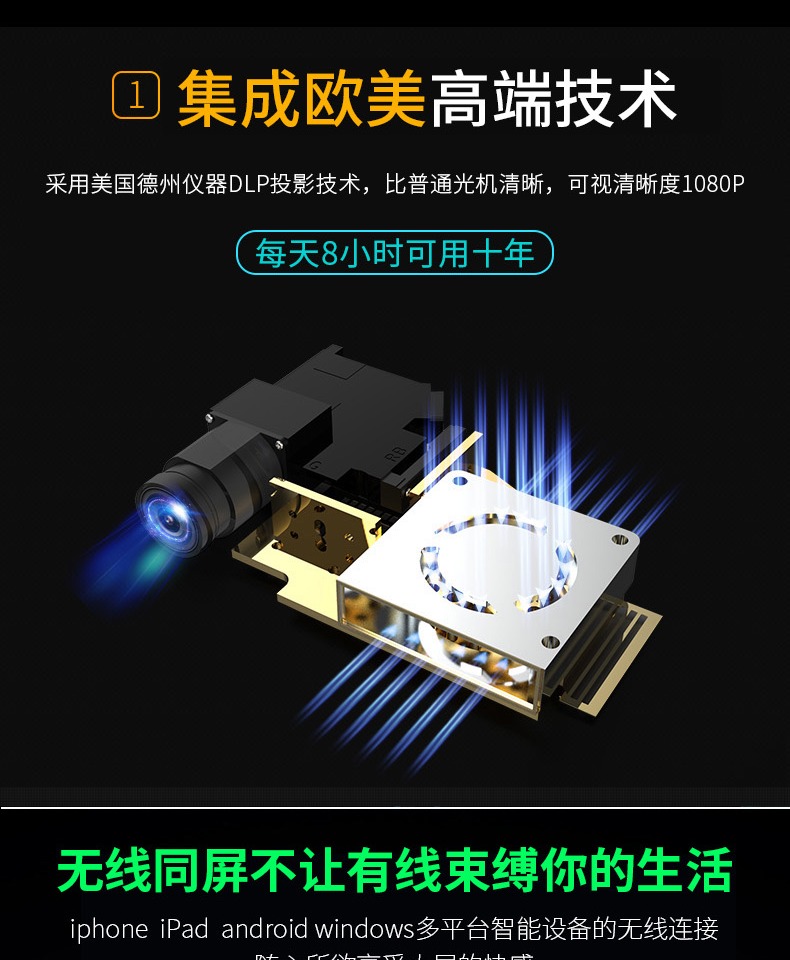 Thunderbolt DLP800 máy chiếu nhỏ mini Văn phòng không dây wifi HD 1080P micro 3D rạp hát tại nhà Máy chiếu di động Không có TV màn hình
