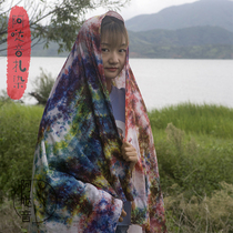 Yunnan Dali handmade tie-dyeing and dyeing scarf shawl National Wind cotton fabric literary retro color rainbow map