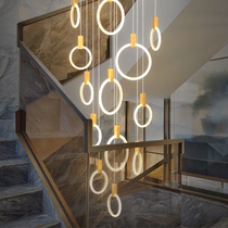 Stair long chandelier villa complex building light luxury project rotating chandelier modern simple circular dining hall lamp Nordic