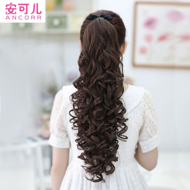 Wig ponytail big wave long hair curly hair wig female strap-on realistic girl fake ponytail Korean popular