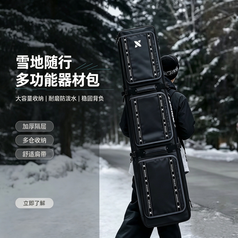 Zetuzer Large-Capacity Carry-On Ski Bag with Wheels, Ski Board Bag, Double-Compartment Gear Bag, Unisex Zetuzer Large-Capacity Carry-On Ski Bag with Wheels, Ski Board Bag, Double-Compartment Gear Bag, Unisex