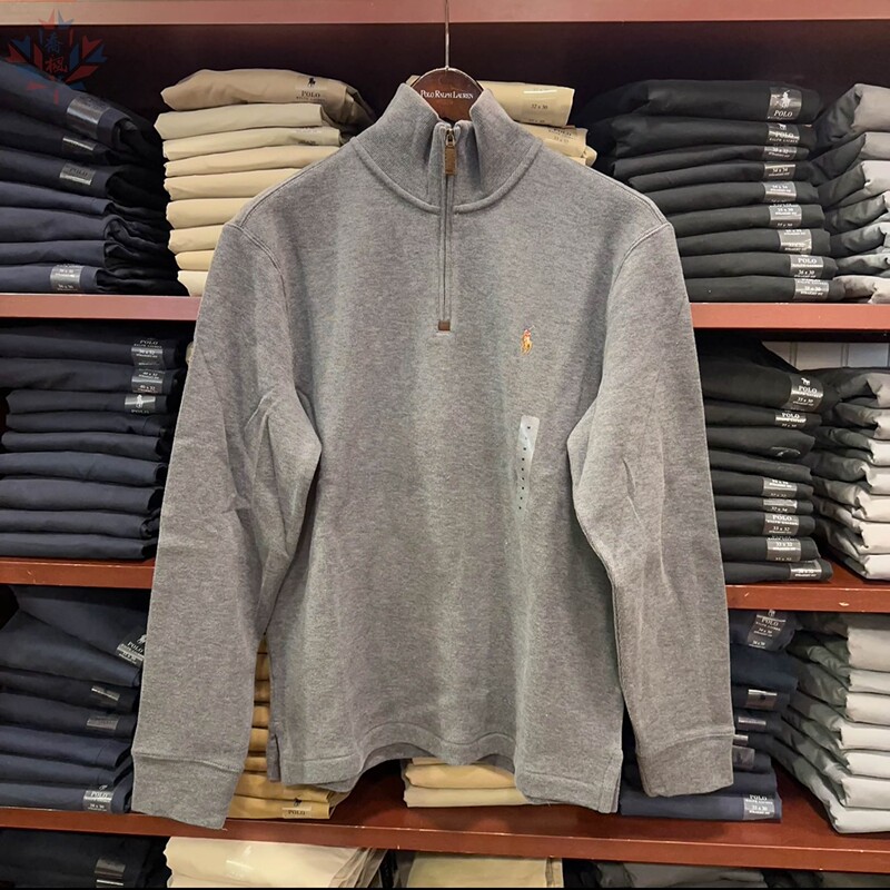 Canadian Direct Mail Joe Ralph Lauren New Men's Casual Pure Cotton Colorful Pony Logo Half-Zip Sweater
