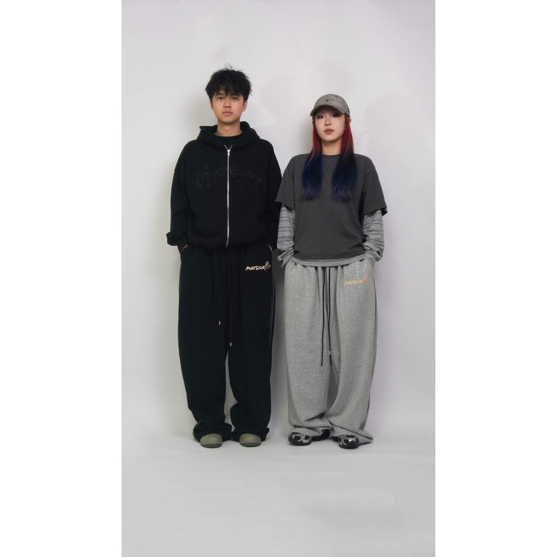 Marscallion Loose Dance Sweatpants American Retro Rhinestone Embroidery Jazz Hip-Hop Style