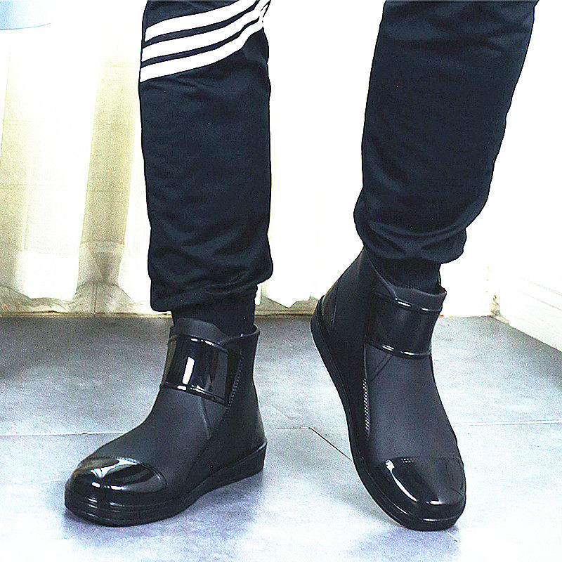Rain boots men's flat short water shoes fashion waterproof rubber shoes adult low-top plastic non-slip rain boots kitchen work shoes