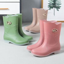 Four seasons rain shoes womens fashion rain boots waterproof tube water shoes spring and autumn adult rubber shoes plus velvet warm non-slip water Boots shoes
