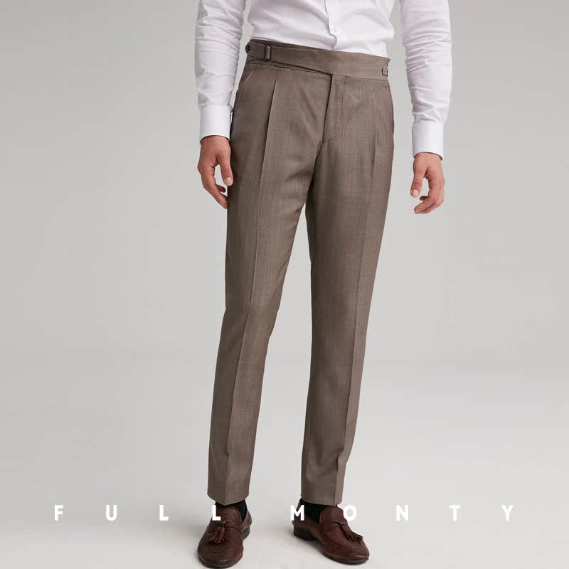 Full Monty kaki COLOR twill FINE dệt len ​​QUẦN MENS KINH DOANH CAO eo SWORD ĐẦU quần lao động.