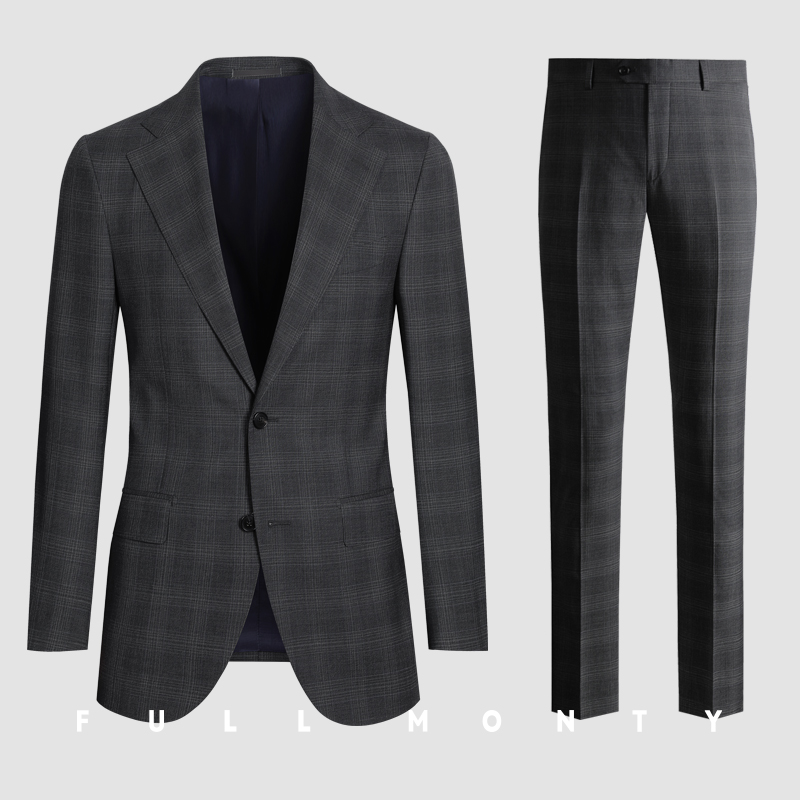 Full Monty Xuân / Hè tối Grey Plaid Business Suit nam cưới Suit Slim Groom