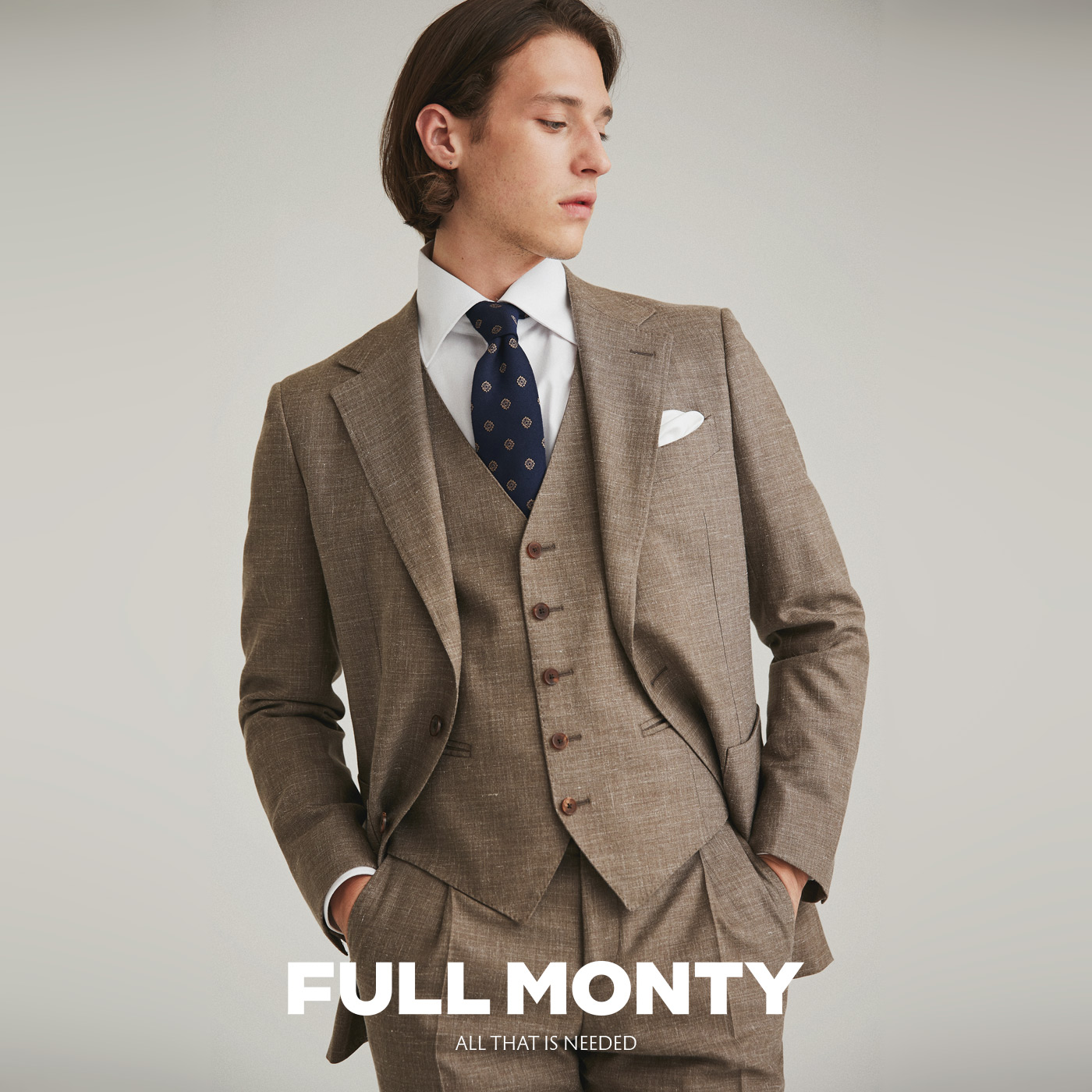 FULL MONTY men's business slim suit jacket wool brown gray single west wedding suit autumn and winter