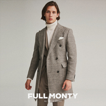 (Cerruti 1881 fabric) gray barge collar double-breasted coat mens long coat autumn and winter