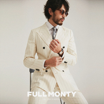 FULL MONTY mens Italian double-breasted single West White striped suit business casual slim suit jacket