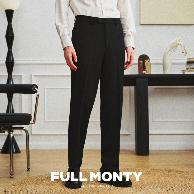[Anti-Wrinkle, Strong Twist Wool, Machine Washable] Black Business Formal Trousers for Men, Loose-Fitting High-Waisted Suit Pants