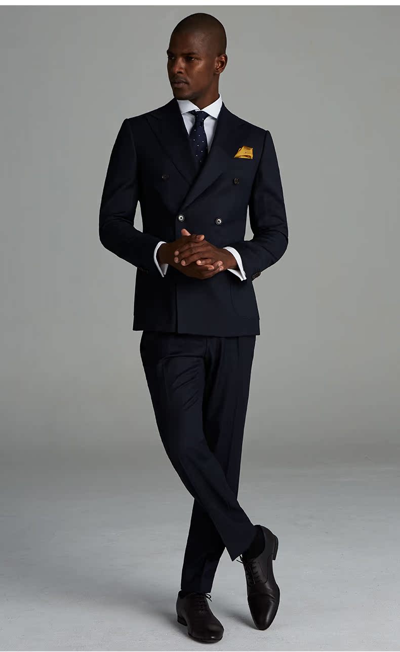 FULL MONTY Navy Blue Bird Eye Pattern Quần len Worsted Công việc kinh doanh Slim Casual Suit Quần - Suit phù hợp quần tây nam hàng hiệu