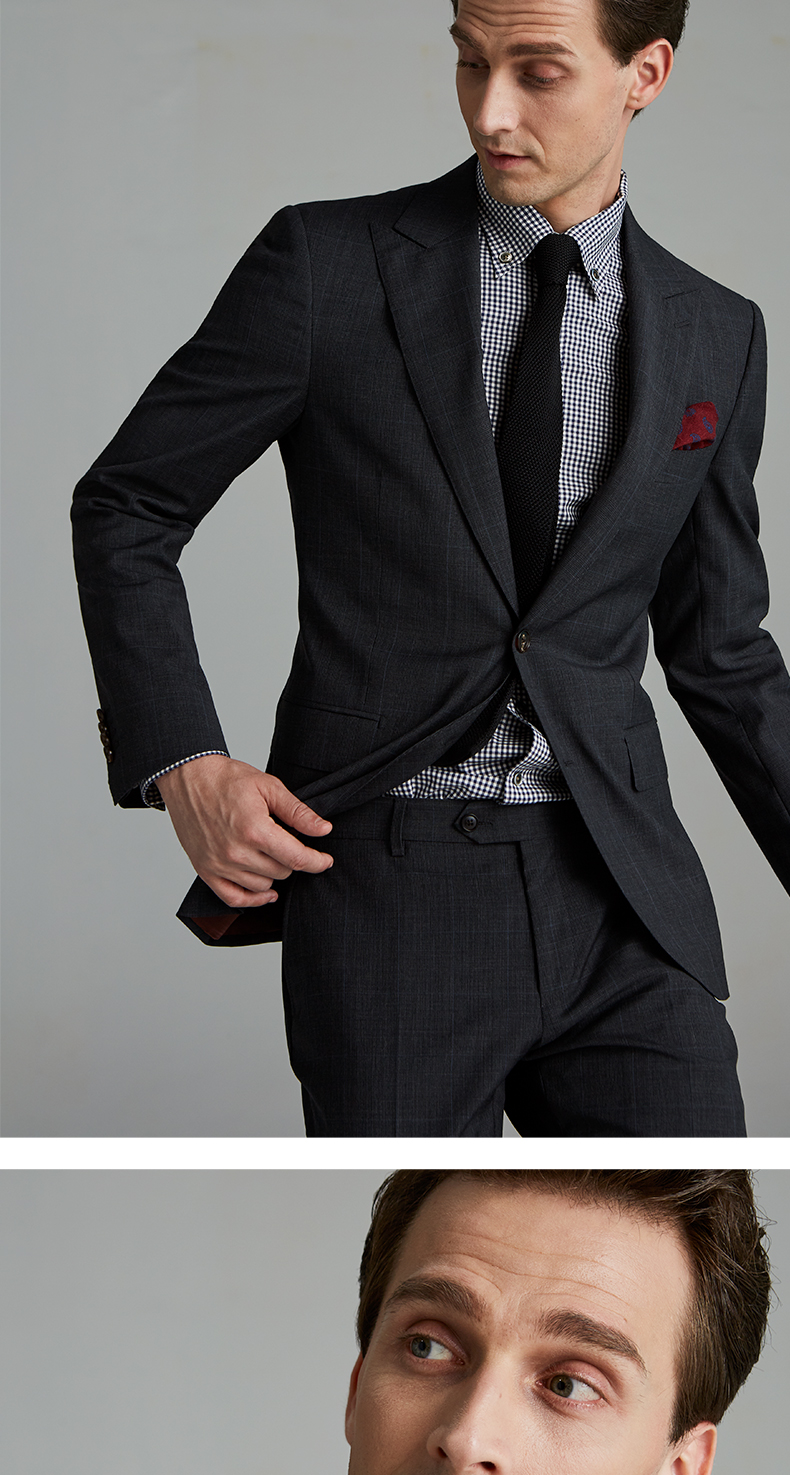 FULL MONTY Bộ đồ kẻ sọc xứ Wales Bộ đồ len nam Bộ đồ công sở Slim Business Suit - Suit phù hợp quần kaki