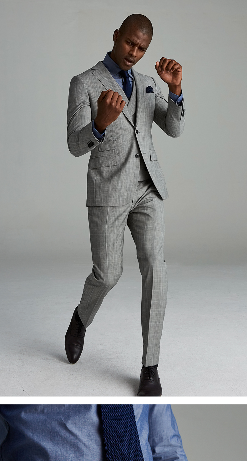 FULL MONTY Bộ đồ kẻ sọc xứ Wales Bộ đồ len nam Bộ đồ công sở Slim Business Suit - Suit phù hợp quần kaki