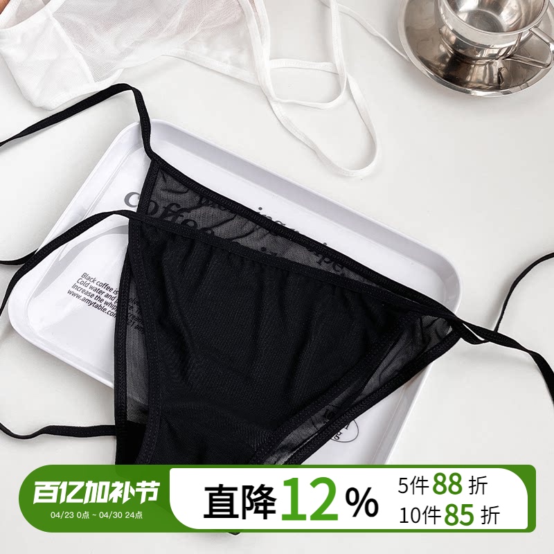 Sakuragi Rin~ Japanese Style Pure and Sexy Black Lace-Up Women's Panties, Sexy Mesh Strap Triangle Shorts