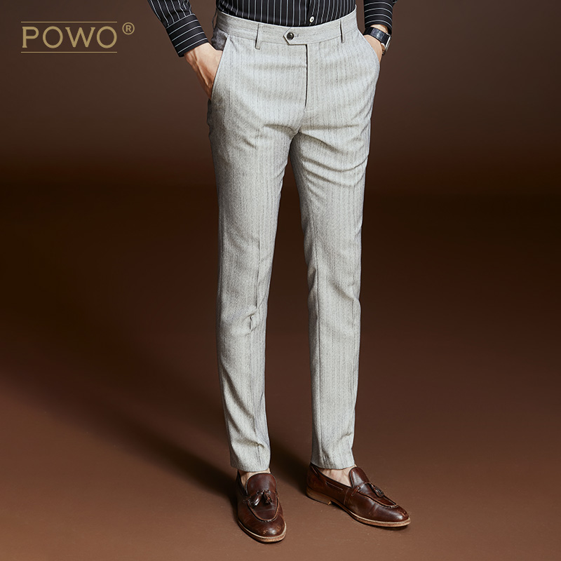 POWO quần nam ăn mặc Hàn Quốc phiên bản của ăn mặc quần Suit Professional ăn mặc Grey Kinh doanh ăn mặc trẻ nam để làm việc mùa hè.
