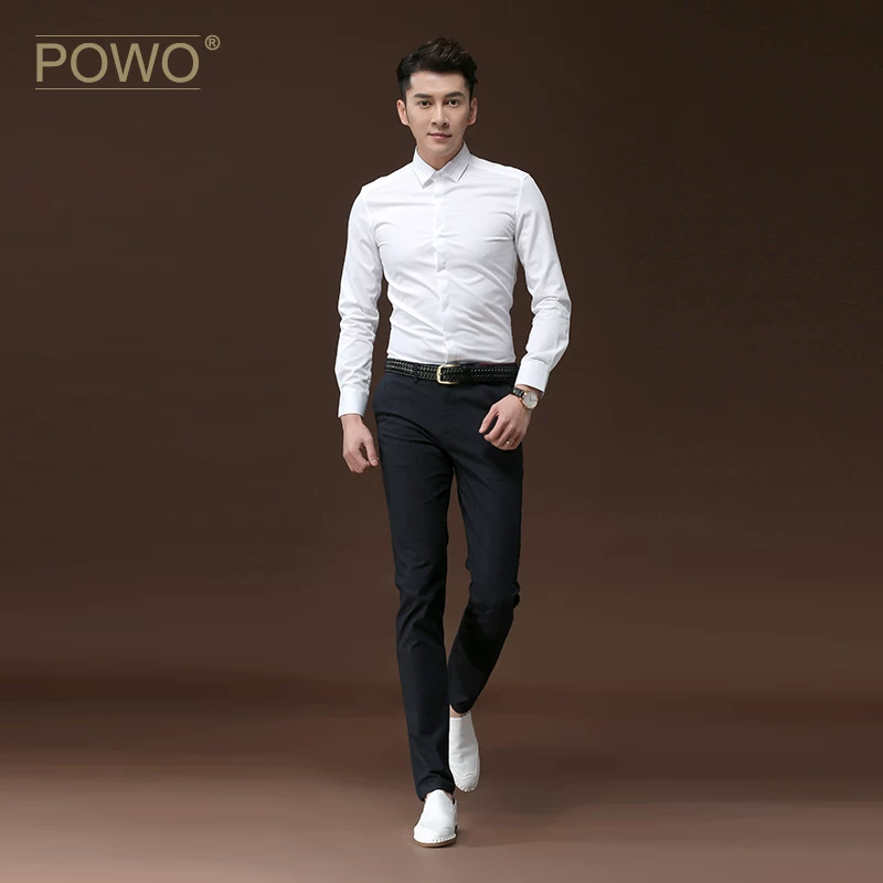 POWO Summer shirt, with embroidery, slim fit, Korean style