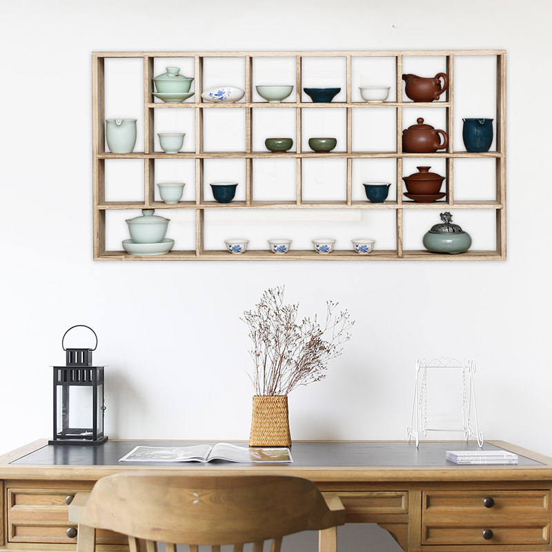 Solid wood construction of a storage layer shelf Purple Sand Pot containing tea cup shelf Multi-treasure cabinet Wall-mounted Shelf Tea Furniture Display Shelf
