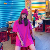 Rose-red short sleeve T-shirt female Korean version 2022 Summer new pure color blouses 100 hitch-free and compassionate half-sleeve wave