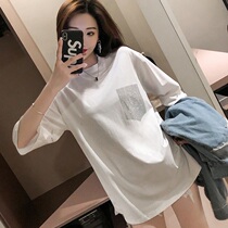 Summer white t-shirt female summer clothing short sleeves ins Chains Han version 2020 New tide sign round collar half sleeve loose jacket
