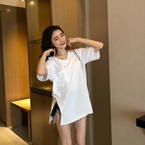 2021 Summer new section Missing T-Shirt Female Summer Tides Korean version loose with long net red short sleeve blouses woman