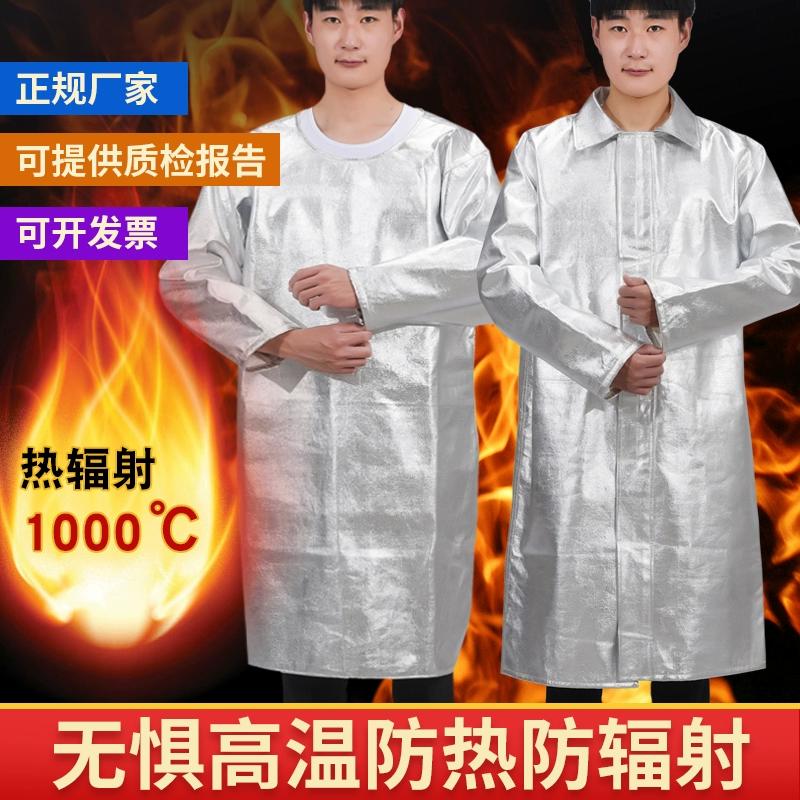 Lá nhôm quần áo cách nhiệt quần áo chống nhiệt độ cao coverall tạp dề chống flash luyện kim 1000 độ áo choàng chống cháy quần áo bảo hộ